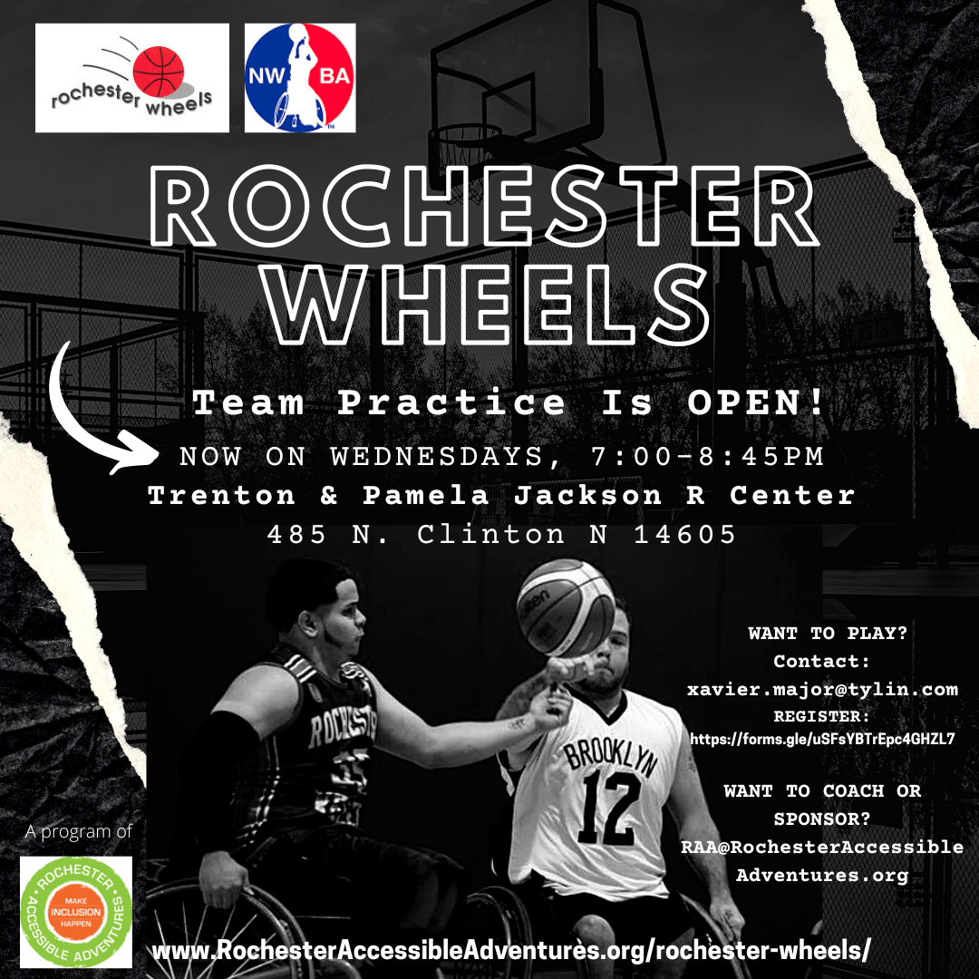 A graphic of "Rochester Wheels" and program practice information.