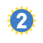A blue circle with a white #2 in the center, rimmed with yellow sun rays