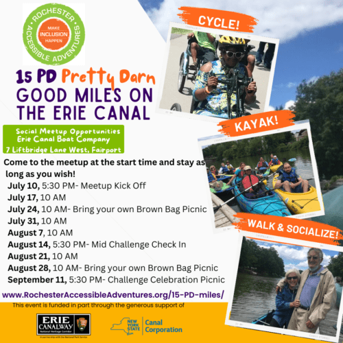 Flyer highlighting the dates and times of a kayaking program on the Erie Canal