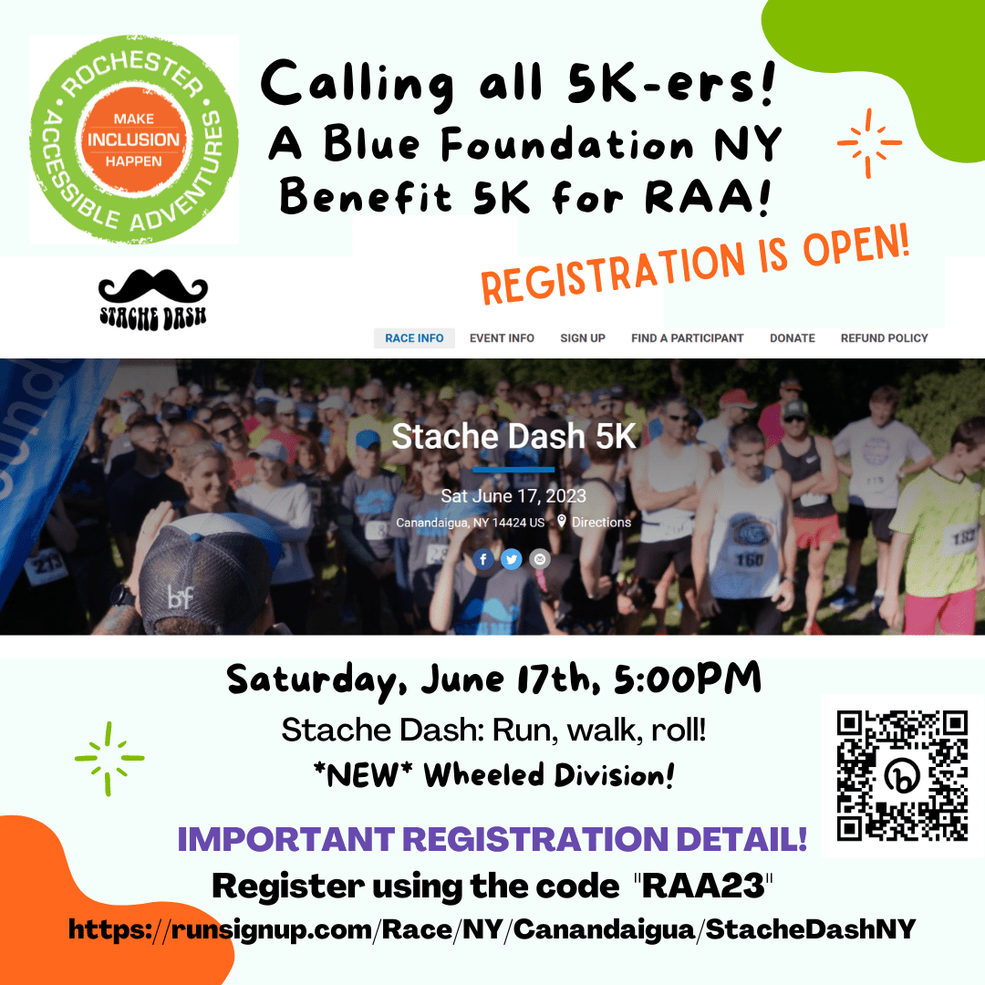 Flyer for Stache Dash, a Blue Mountain NY benefit 5K for RAA