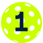 Neon green pickleball with a dark number 1 in the center