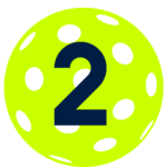 Neon green pickleball with a dark number 2 in the center