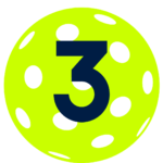 Neon green pickleball with a dark 3 in the center