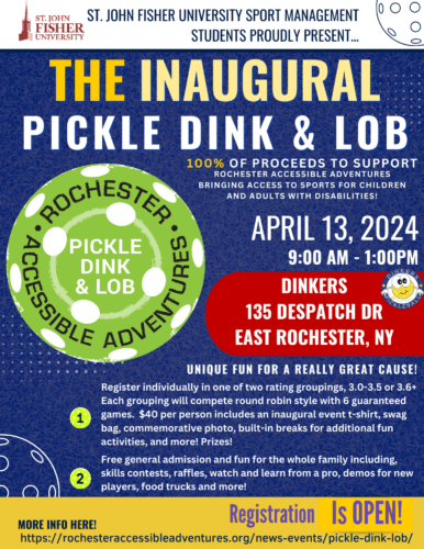 A flyer for The Inaugural Pickle Dink & Lob fundraiser benefit for RAA. April 13th, 9AM - 1:00PM