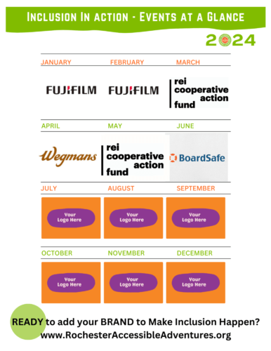 A page with a square for each of the 12 calendar months; under many are business/org logos, under the others is a graphic "Your Logo Here"