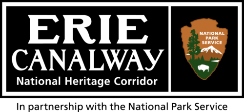 Black background with white lettering "Erie Canalway National Heritage Corridor"