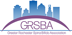 A logo depicting the outline of the City of Rochester NY with the letters "GRSBA, Greater Rochester Spina Bifida Association"