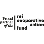 A white background with black lettering "Proud partner of the REI Cooperative Action Fund"