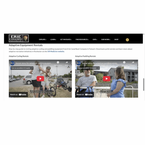 Screenshot of ECNHC's Social Stories for accessing adaptive cycling and kayaking at Erie Canal Boat Company