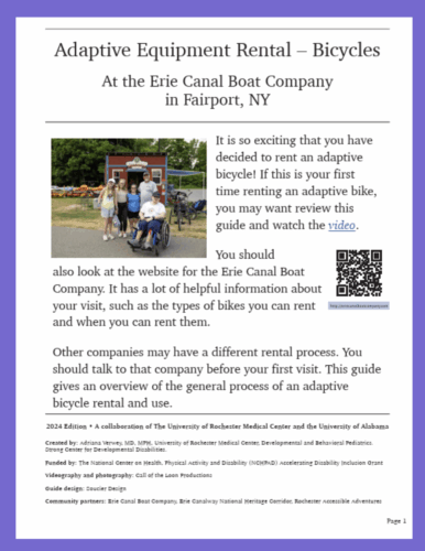 flyer showing first page of a social story for adaptive and inclusive cycling at Erie Canal Boat Company