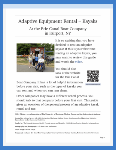 flyer of first page of a social story for accessing adaptive and inclusive equipment at Erie Canal Boat Company
