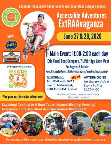 Flyer for the Extravaganza with photos and info about kayaking, cycling, birding, art and more