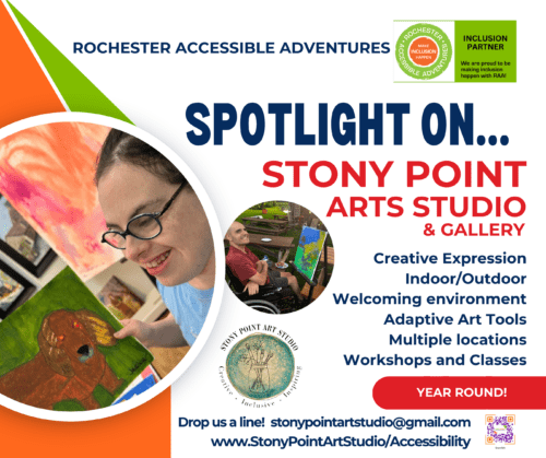 A Spotlight On series for RAA to highlight Stony Point Arts Studio and Gallery with two photos of people with disabilities and their artwork