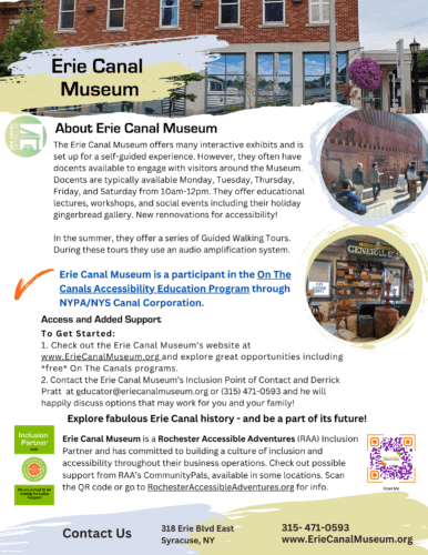 Flyer for Erie Canal Museum who is one of RAA's Inclusion Partners and provides rich and exciting Erie Canal history and future planning