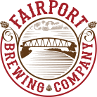 A circle logo for "Fairport Brewing Company" with the iconic Fairport Liftbridge drawn in the center.
