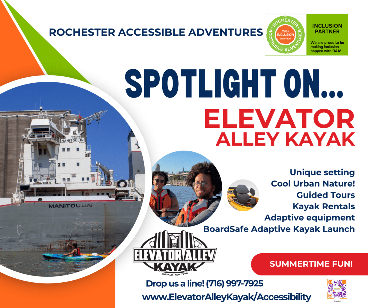 A graph with Spotlight On...Elevator Alley and promoting the inclusion work this Buffalo-based business is engaged in with RAA