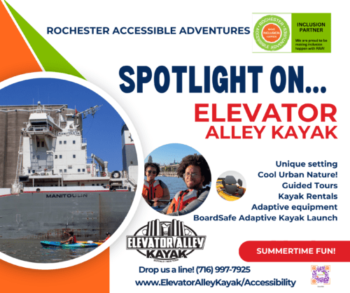 A graph with Spotlight On...Elevator Alley and promoting the inclusion work this Buffalo-based business is engaged in with RAA