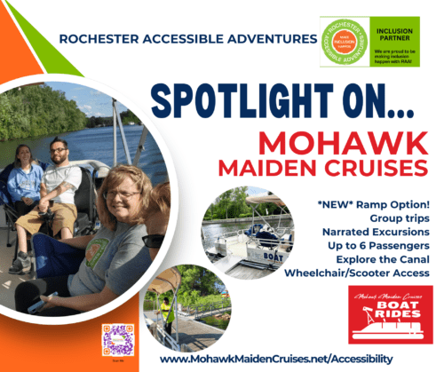 A graphic putting a Spotlight On Mohawk Maiden Cruises for their wheelchair accessible pontoon boat excursions